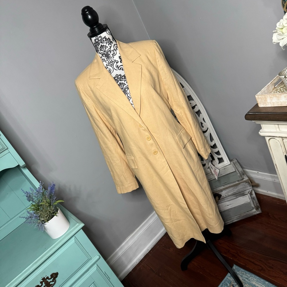 VINTAGE Mary McFadden Longline Trench Coat Blazer Jacket Size 8 NWT Linen